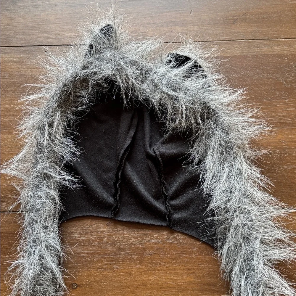 Sz M (8-10) Black and Gray Furry Cat Costume